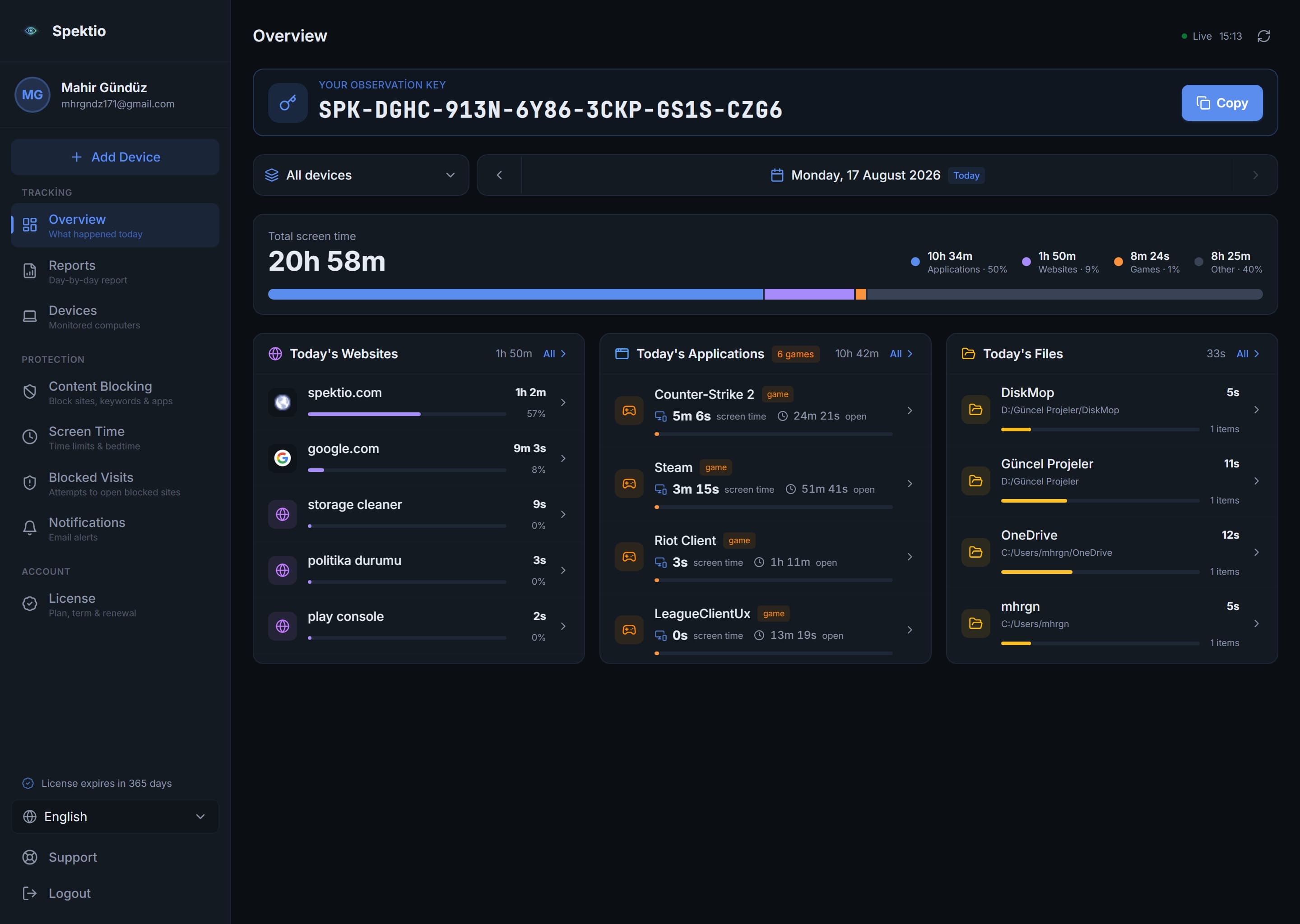 All activity on one screen